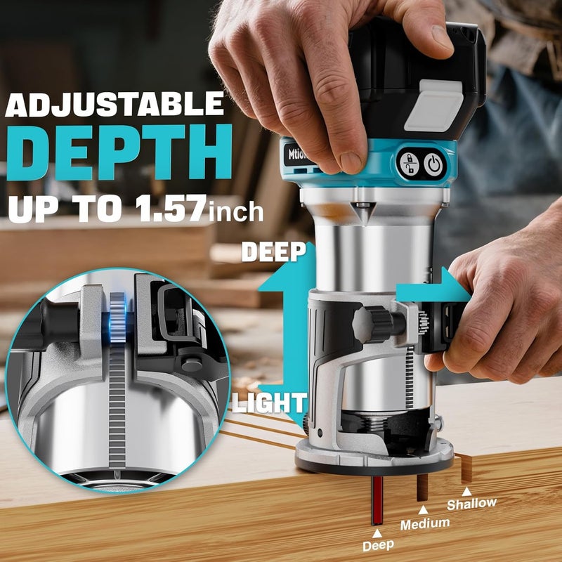 MtiolHig Cordless Compact Router Compatible with Makita 18V Battery, With 1 x 5.0Ah Rechargeable Battery, 6 Pcs Router Bits for Woodworking, 6 Variable Speeds Router With Trim Bits - Image 2